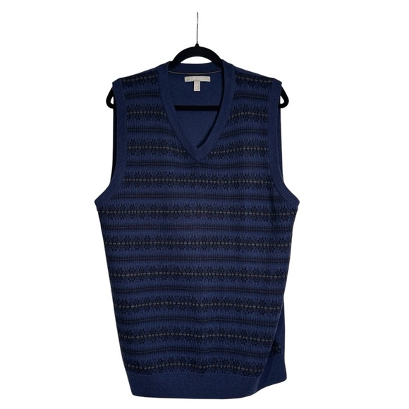 Nordstrom XL Merino Wool Blue Print V-Neck Sweater Vest - Picture 1 of 4